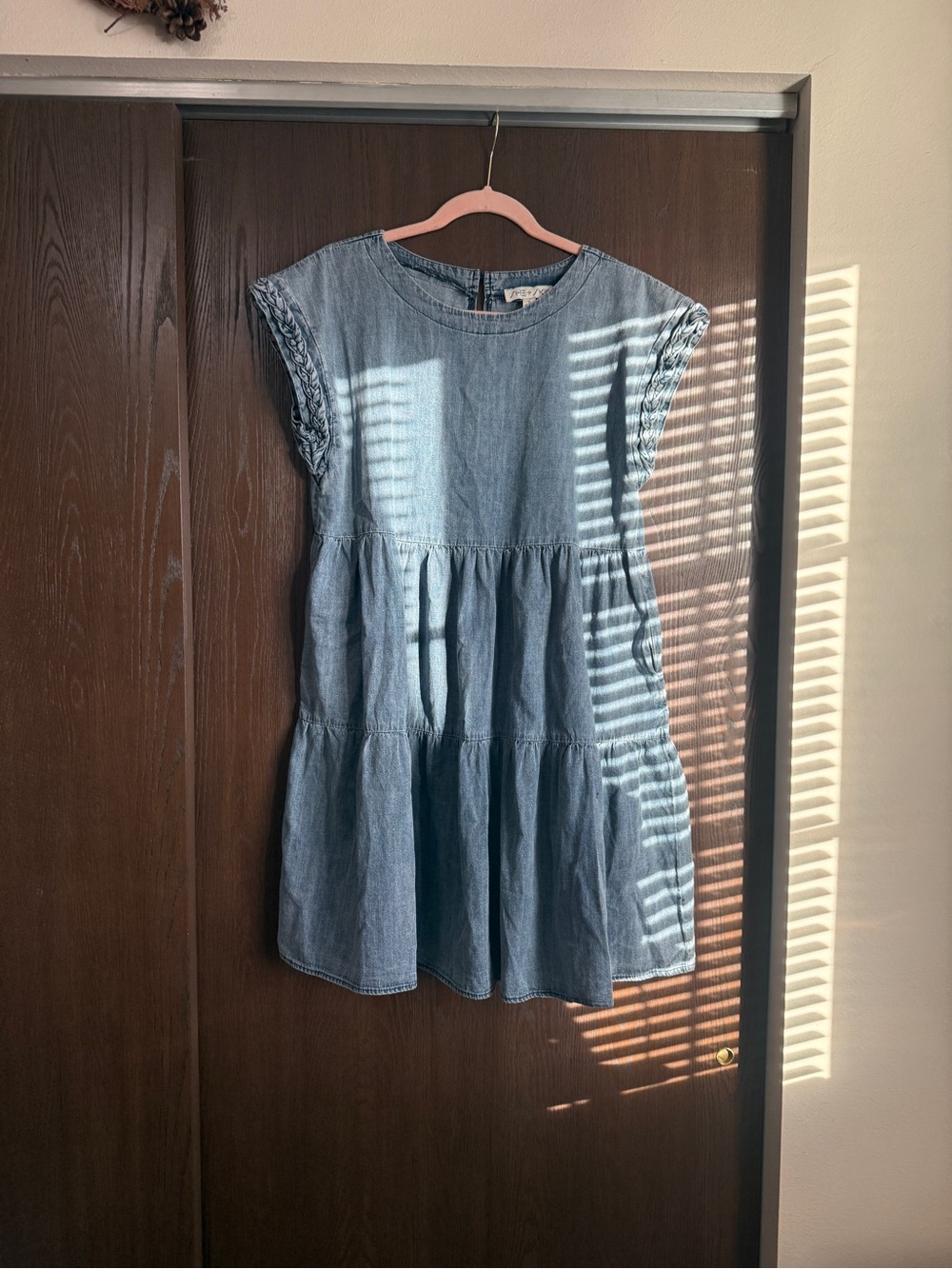 She + Sky Light Blue Denim Tiered Dress